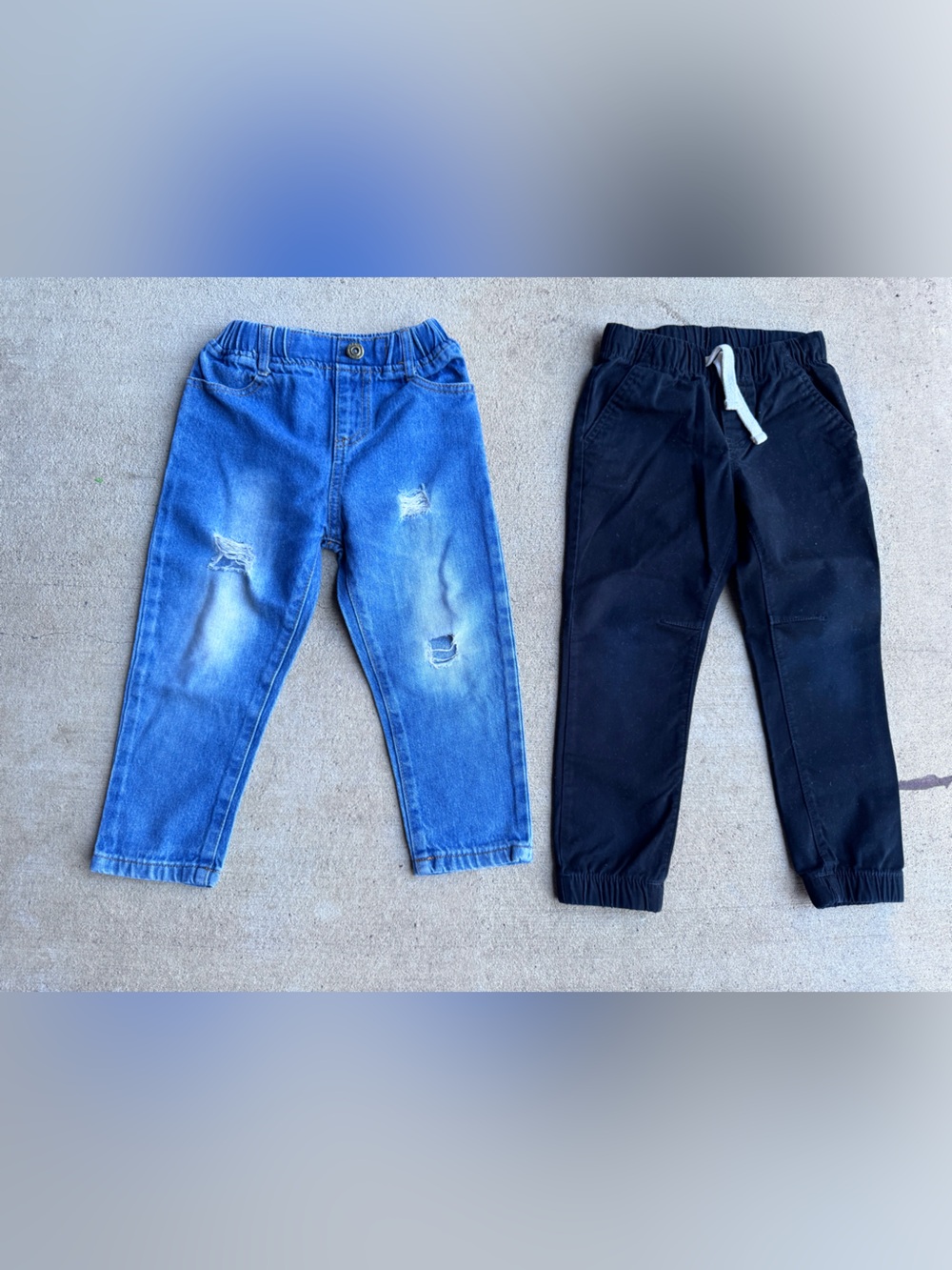 Cat & Jack Boy Blue Distressed Denim & Black Pull-On Joggers Size 3-4T